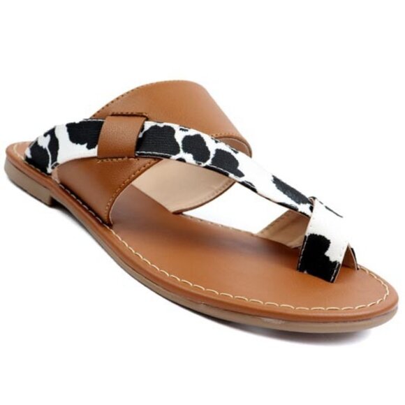 Mimi Toe Ring Tan Slide Sandal with a contrast Cow Strap - Picture 1 of 1